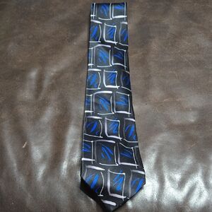 J. Garcia Black and Blue Geometric Tie